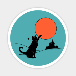 Cool Sun Black Cat in blue Magnet